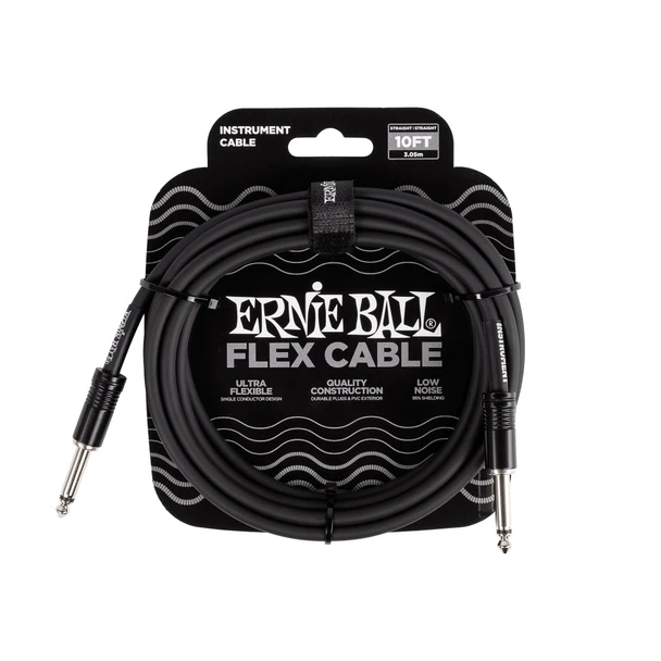 Ernie Ball Flex Instrument Cable Straight / Straight 10ft, Black 