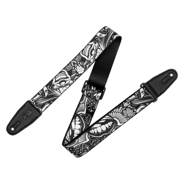 Levys Tattoo Series Polyester Guitar Strap, Black and White Clowns 