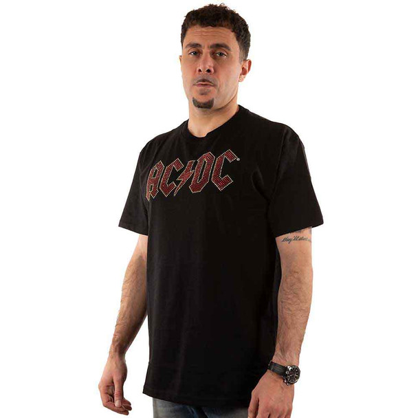 AC/DC Unisex T-Shirt Full Colour Logo (Black) (Embellished) Large 