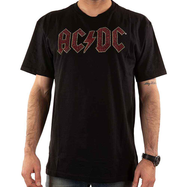 AC/DC Unisex T-Shirt Full Colour Logo (Black) (Embellished) Large 
