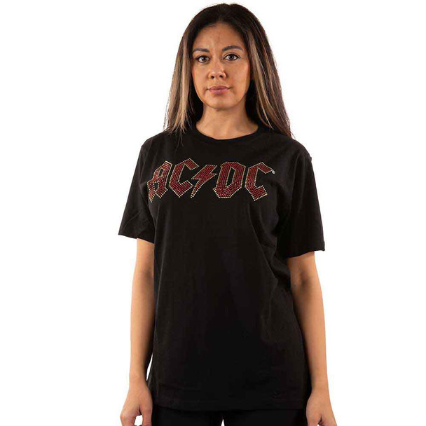 AC/DC Unisex T-Shirt Full Colour Logo (Black) (Embellished) Large 