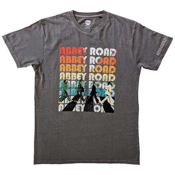 The Beatles Unisex T-Shirt Abbey Stacked (Charcoal Grey) (Sleeve Print) Large 