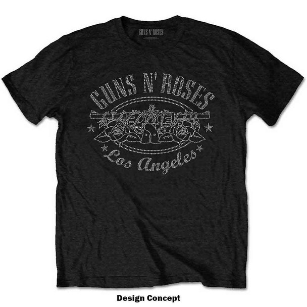 Guns N' Roses Unisex T-Shirt LA Logo (Black) (Embellished) Large 