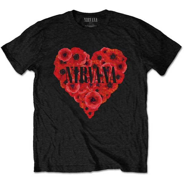 Nirvana Unisex T-Shirt Poppy Heart (Black) Large 
