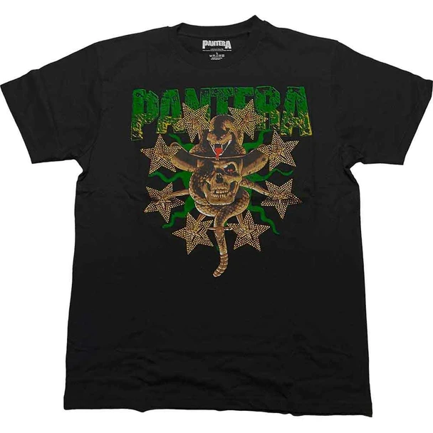Pantera Unisex T-Shirt Skull & Snake (Black) (Embellished) Large 