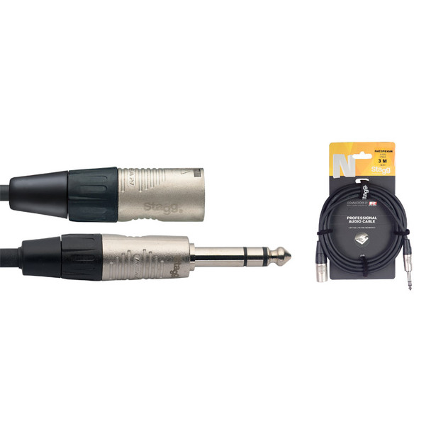 Stagg NAC3PSXMR 3m/10ft Balanced 1/4 inch Male Jack to Male XLR Cable 