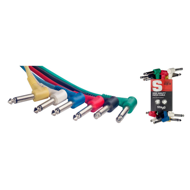 Stagg SPC010L E 10cm/4 inch Moulded Right Angled Jack Patch Cables (6 Pack) 