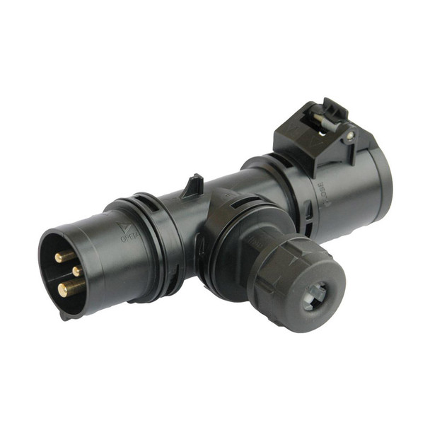 PCE 16A 230V 3P CEE Industrial T-Connector, IP44, Black 