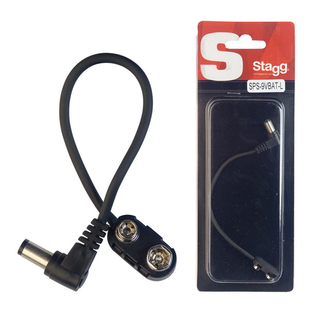 Stagg SPS-9VBAT-L 15cm 9V Battery to Right-Angled DC Power Cable 