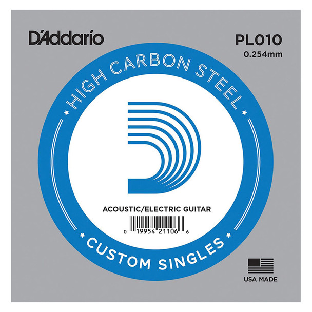 D'Addario PL010 Plain Steel Guitar Single String, .010 