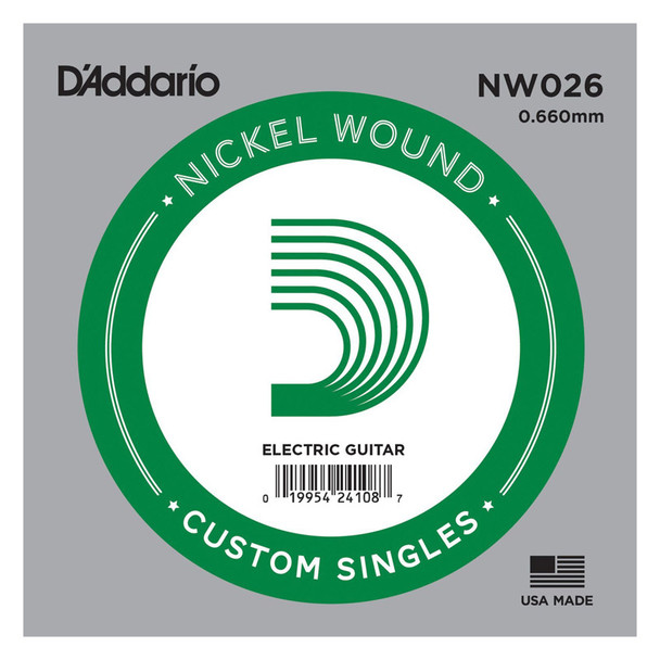 D'Addario NW026 Nickel Wound Electric Guitar Single String, .026 