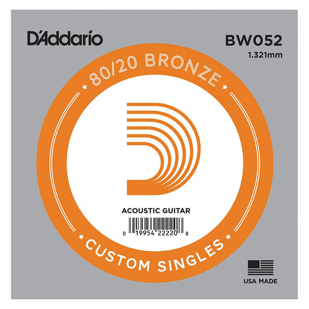 D'Addario BW052 Bronze Wound Acoustic Guitar Single String, .052 