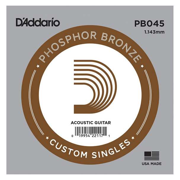 D'Addario PB045 Phosphor Bronze Wound Acoustic Guitar Single String, .045 