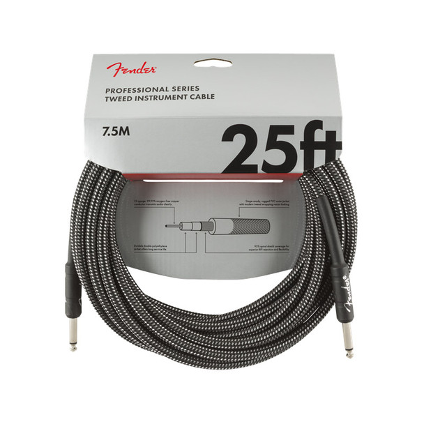 Fender Pro Series 25 foot Instrument Cable, Grey Tweed 