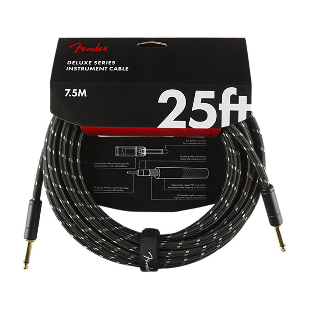 Fender Deluxe Series 25 foot Instrument Cable, Black Tweed 