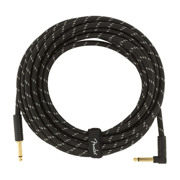 Fender Deluxe Series 25 foot Angled Instrument Cable, Black Tweed 