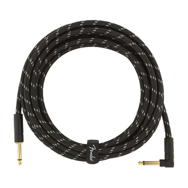 Fender Deluxe Series 15 foot Angled Instrument Cable, Black Tweed 