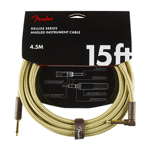 Fender Deluxe Series 15 foot Angled Instrument Cable, Tweed 