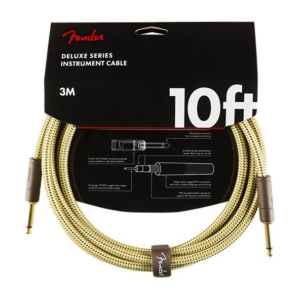 Fender Deluxe Series 10 foot Instrument Cable, Tweed 