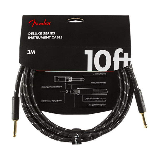 Fender Deluxe Series 10 foot Instrument Cable, Black Tweed 