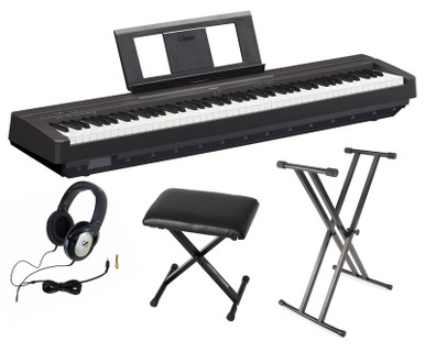 Yamaha P-45 Piano Bundle, Black, with Headphones, Bench and Stand