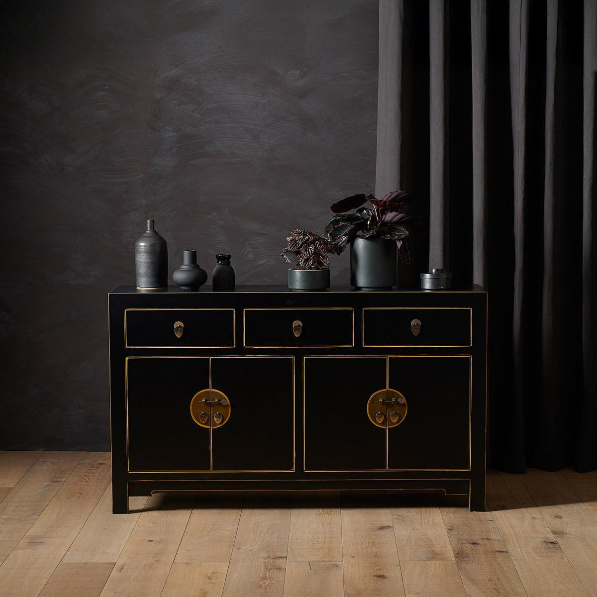 The Nine Schools Qing Black and Gilt Large Sideboard - Wooden