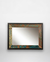 Urban Chic Mirror large, wall-mounted decorative mirror with a distressed, multicolored wooden frame suitable for hanging in landscape or portrait orientation.
