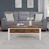 The Splash of White Coffee Table With Four Drawers is an eco-friendly item made from reclaimed timber