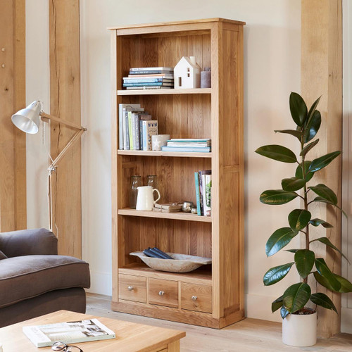 Mobel Oak Large Three Drawer Bookcase COR01A Mobel Oak Large Three Drawer Bookcase COR01A