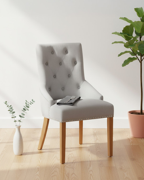 Stockbury Solid Oak Narrow Back Light Grey Upholstered Dining Chairs (Pack of 2) WFS-BH-SBO03K