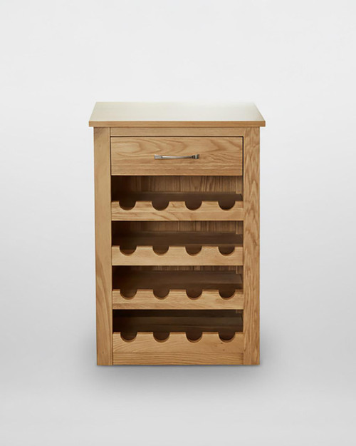 Mobel Oak Wine Rack Lamp / Table COR05A, oak wood wine rack with multiple slots for wine bottles and a small top drawer for storage. Mobel Oak Wine Rack Lamp / Table COR05A, oak wood wine rack with multiple slots for wine bottles and a small top drawer for storage.
