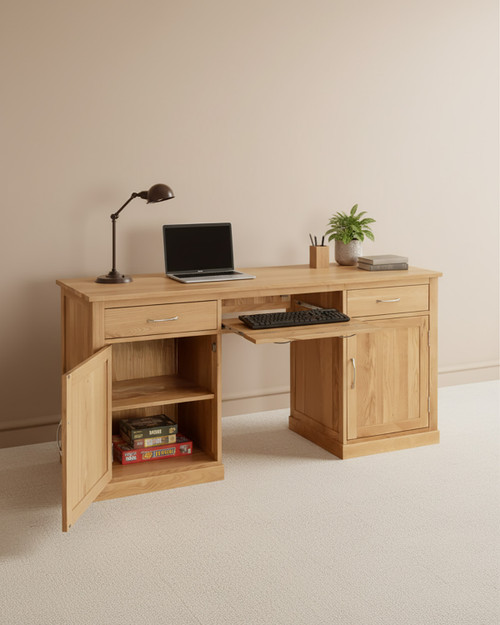 Stockbury Solid Oak Twin Pedestal Computer Desk WFS-BH-SBO06C Stockbury Solid Oak Twin Pedestal Computer Desk WFS-BH-SBO06C