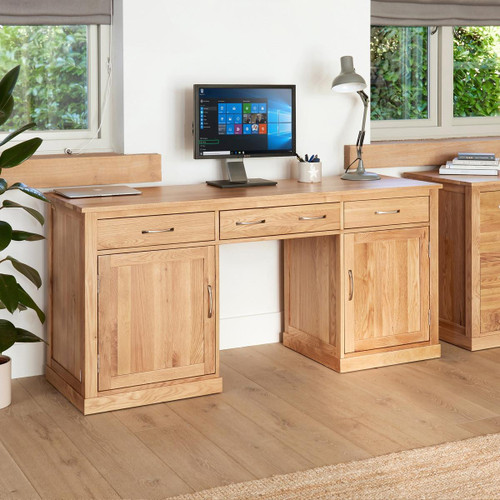 Mobel Oak Large Hidden Office Twin Pedestal Desk COR06D Mobel Oak Large Hidden Office Twin Pedestal Desk COR06D
