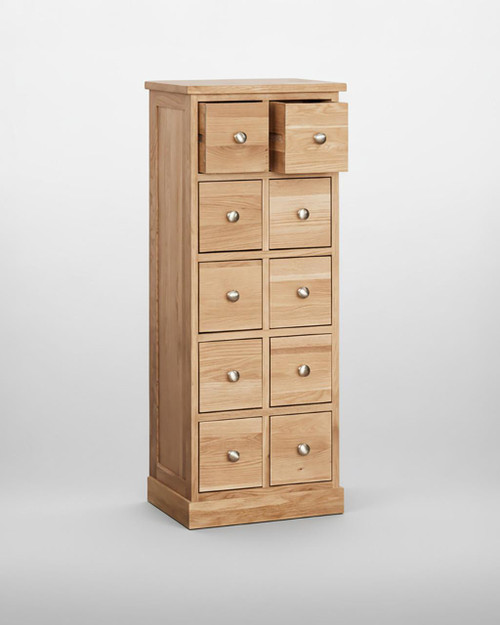 Mobel Oak Multi-Drawer DVD / CD Storage Chest COR17C, wooden storage cabinet with multiple small drawers and metal knobs Mobel Oak Multi-Drawer DVD / CD Storage Chest COR17C, wooden storage cabinet with multiple small drawers and metal knobs