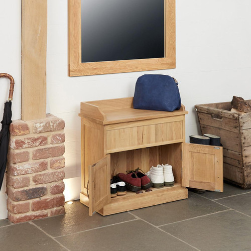 Mobel Oak Shoe Bench with Hidden Storage COR20C Mobel Oak Shoe Bench with Hidden Storage COR20C