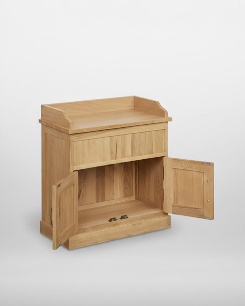 Mobel Oak Shoe Bench with Hidden Storage COR20C, wooden shoe storage bench with open cabinets and a spacious top surface. Mobel Oak Shoe Bench with Hidden Storage COR20C, wooden shoe storage bench with open cabinets and a spacious top surface.