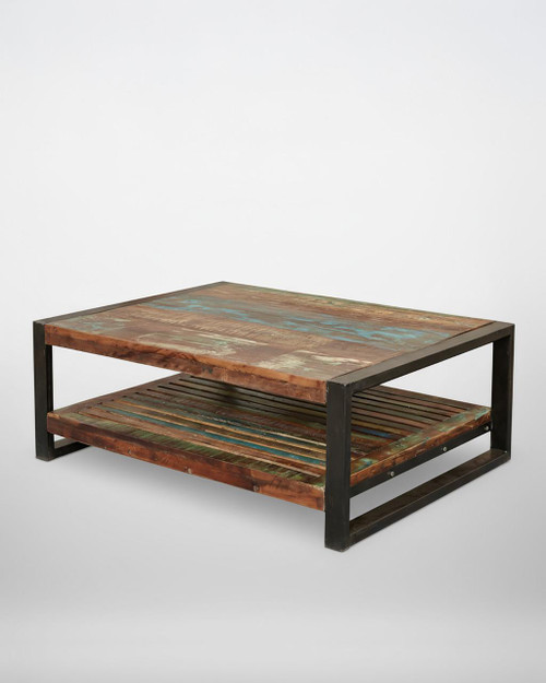 Urban Chic Rectangular Coffee Table IRF08D, rustic wooden top with colorful distressed finish and metal frame. Urban Chic Rectangular Coffee Table IRF08D, rustic wooden top with colorful distressed finish and metal frame.