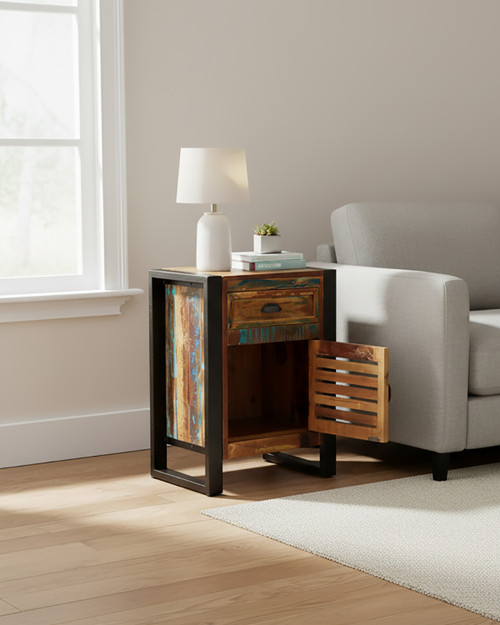 Marari Reclaimed 1 Door 1 Drawer Lamp Table