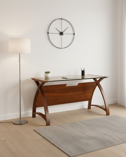 Curved Home Office Walnut Table 130cm