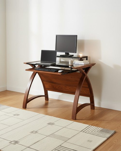 Curved Home Office Walnut 90cm Desk