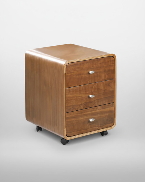 Curved Walnut Three Drawer Pedestal Curved Walnut Three Drawer Pedestal