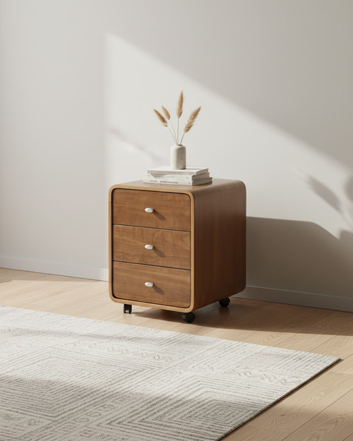 Curved Walnut Three Drawer Pedestal Curved Walnut Three Drawer Pedestal