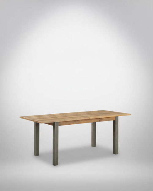 Urban Elegance Reclaimed Extending Dining Table VPR04B, a wooden dining table with a natural finish and sturdy metal legs, extending for versatile seating arrangements.
