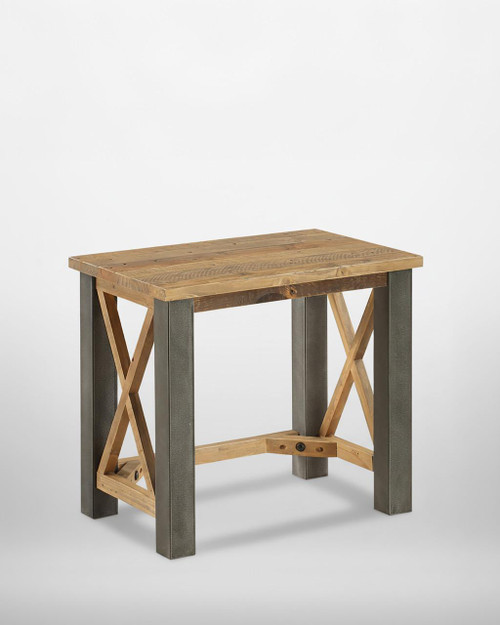 Urban Elegance Reclaimed Open Front Side / Lamp Table VPR08B, a modern rustic furniture piece featuring a wooden top and open frame with reclaimed wood and metal accents.