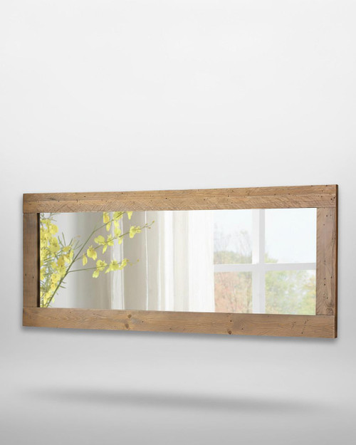 Urban Elegance Reclaimed Extra Long Wall Mirror VPR16A, wooden framed mirror reflecting a window with view of outdoor trees and yellow flowers. Urban Elegance Reclaimed Extra Long Wall Mirror VPR16A, wooden framed mirror reflecting a window with view of outdoor trees and yellow flowers.