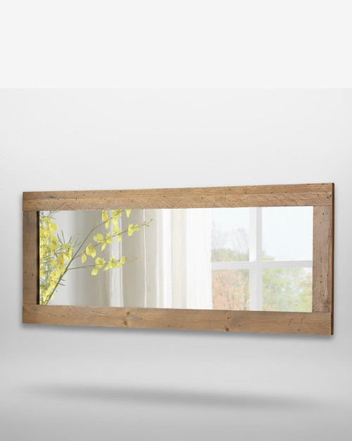Hulstone Industrial Reclaimed Extra Long Wall Mirror WFS-BH-HUL16A, a full-length mirror with a natural reclaimed wood frame standing on a white background. Hulstone Industrial Reclaimed Extra Long Wall Mirror WFS-BH-HUL16A, a full-length mirror with a natural reclaimed wood frame standing on a white background.