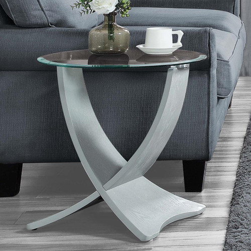 Siena Grey Wood And Glass Round Lamp Table JF309-G Siena Grey Wood And Glass Round Lamp Table JF309-G