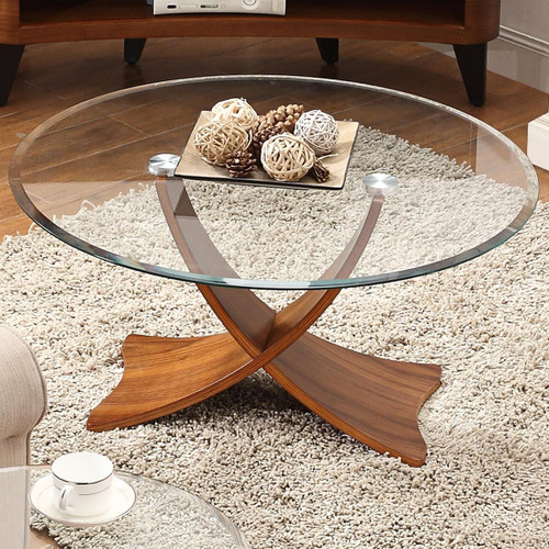 Siena Walnut And Glass Round Coffee Table JF308-W Siena Walnut And Glass Round Coffee Table JF308-W