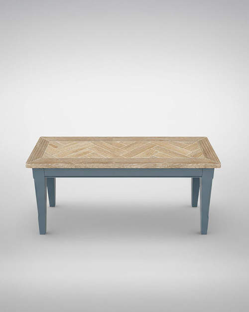 Signature Blue Dining Bench (150cm) CFR03B, wooden dining bench with a beige patterned top and sky blue legs. Signature Blue Dining Bench (150cm) CFR03B, wooden dining bench with a beige patterned top and sky blue legs.