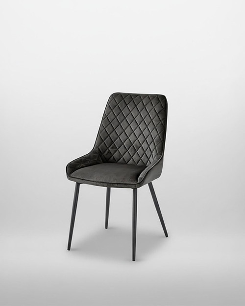 Signature Blue Dining Chair, Pack of Two - Gun Metal Grey, CFR03C, modern dining chair with quilted upholstery and sleek black legs.